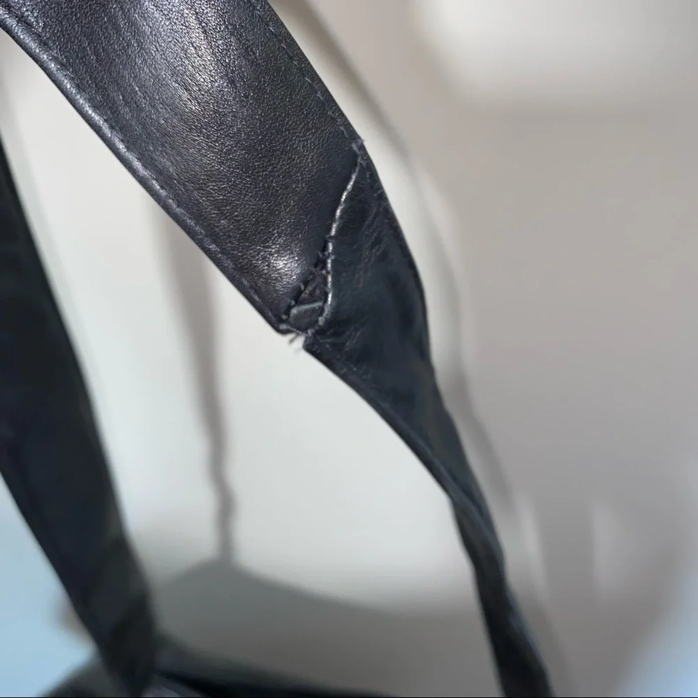 Perlina Black Leather Crossbody Messenger Bag purse